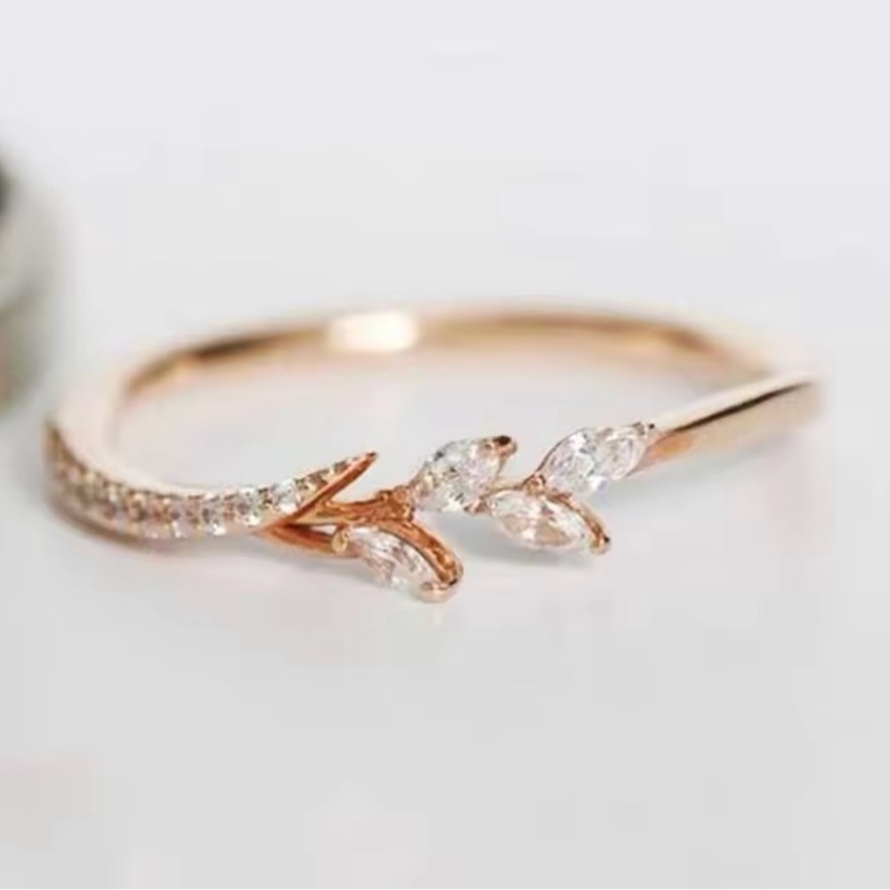 Rose Gold Cubic Zircon Delicate Leaf Rings size 7, 8